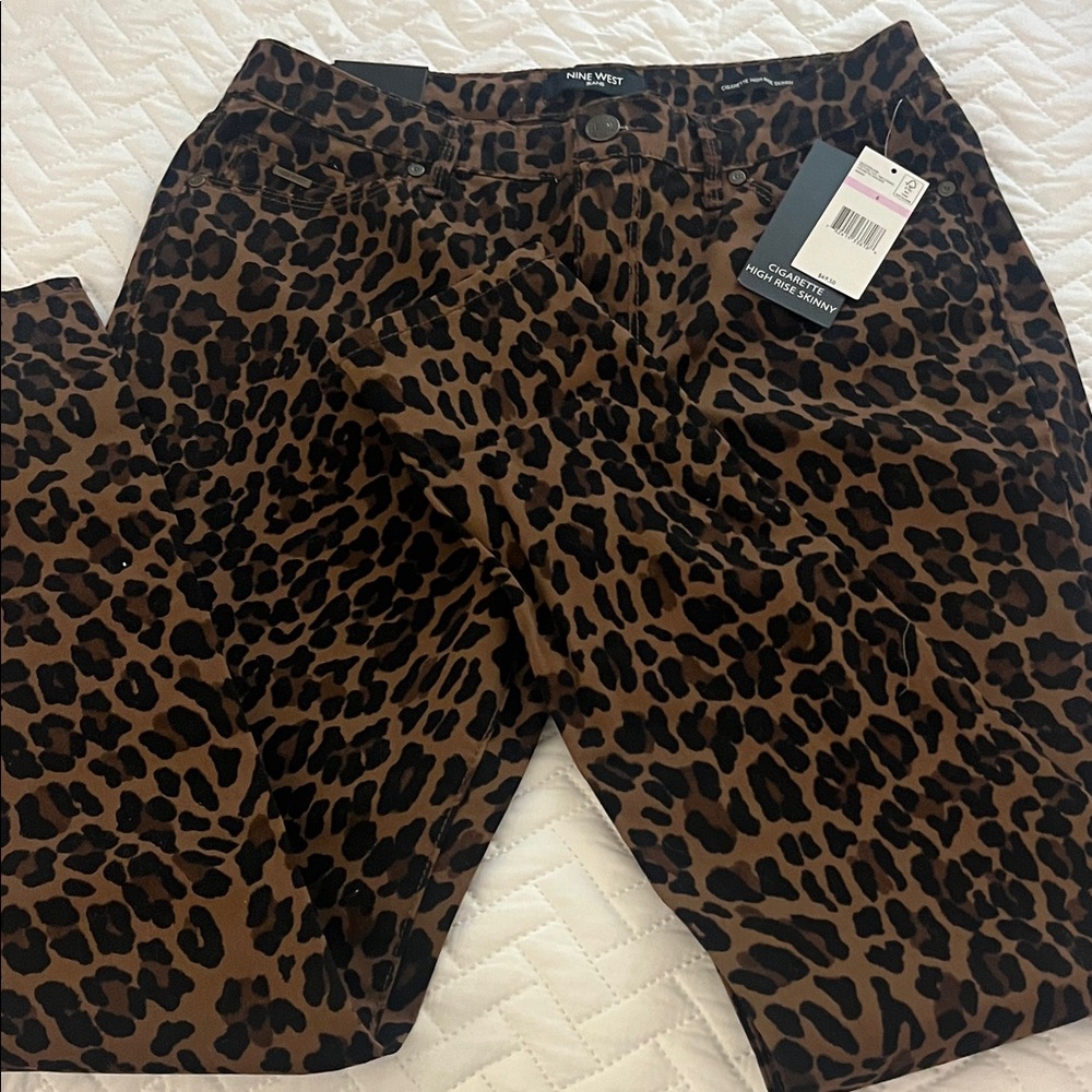 Nine West Leopard Print Pants - cigarette Highrise skinny NWT Sz 6